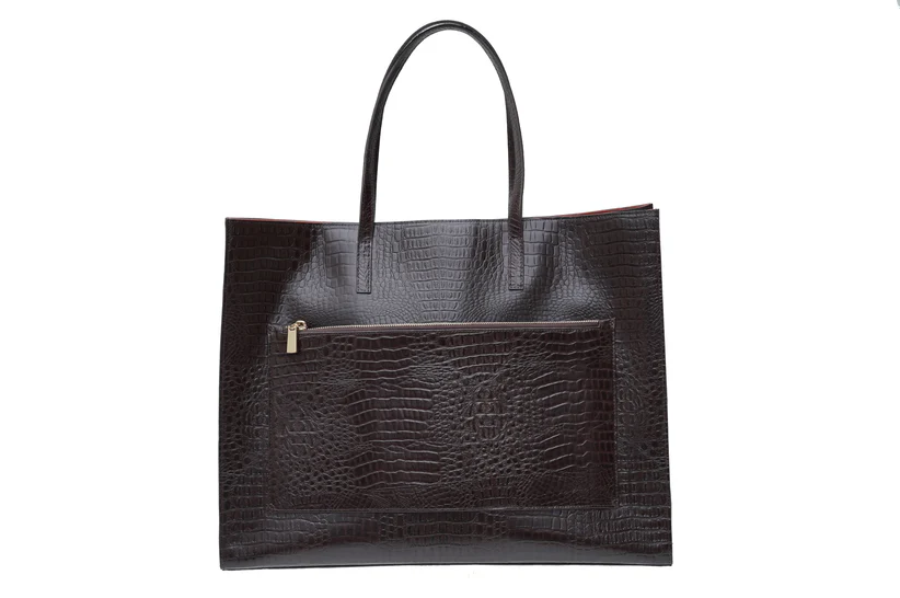 Ledertasche mit Krokooptik Braun Meriem Lebdiri