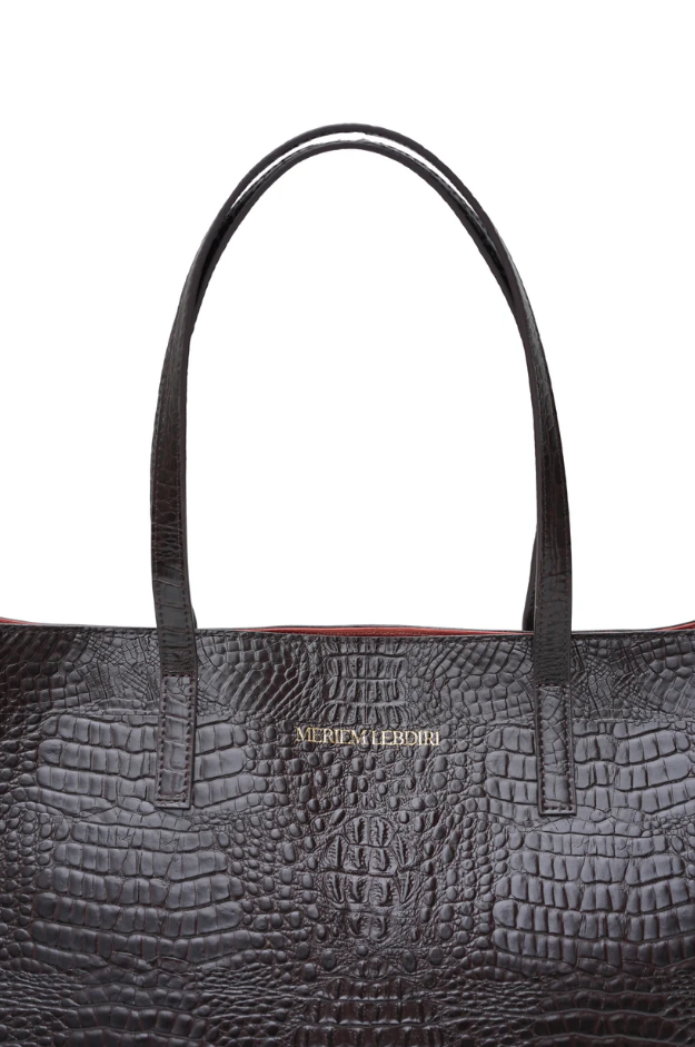 Ledertasche mit Krokooptik Braun Meriem Lebdiri