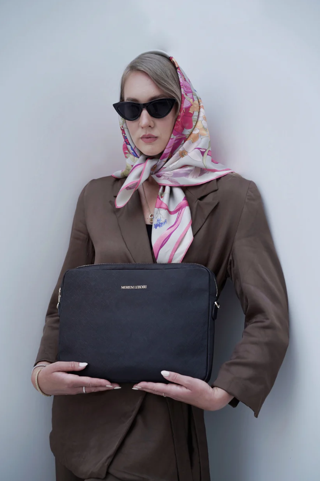 Laptoptasche Saffiano-Leder Schwarz Meriem Lebdiri