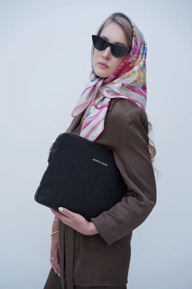 Laptoptasche Saffiano-Leder Schwarz Meriem Lebdiri