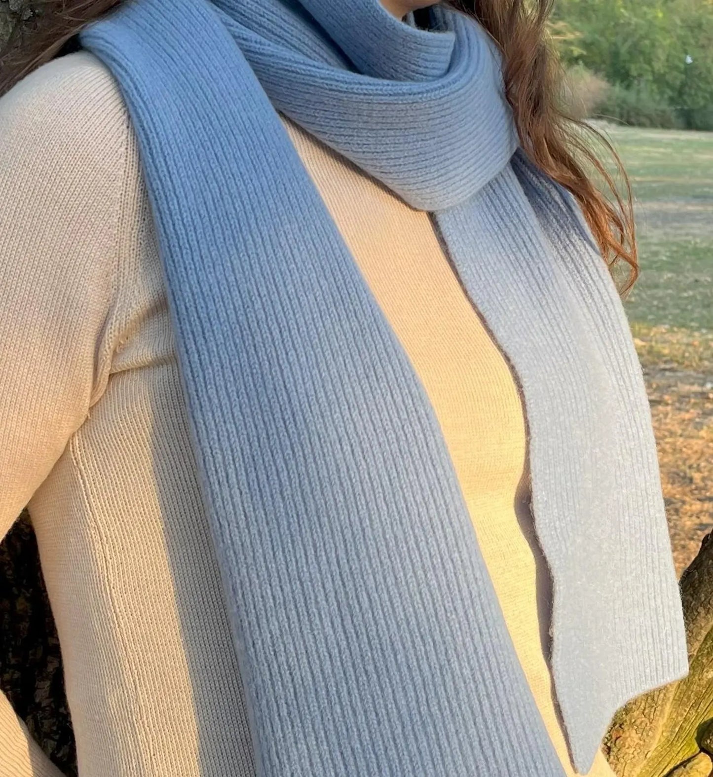Merino Kaschmir Wollschal in Himmelblau, Freiberg Knitwear