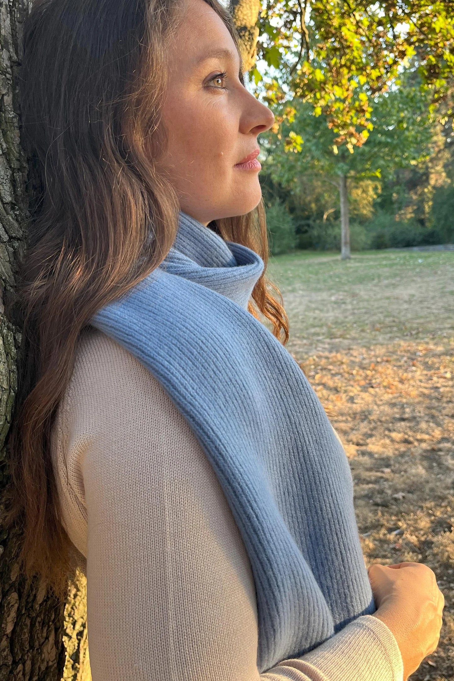 Merino Kaschmir Wollschal in Himmelblau, Freiberg Knitwear