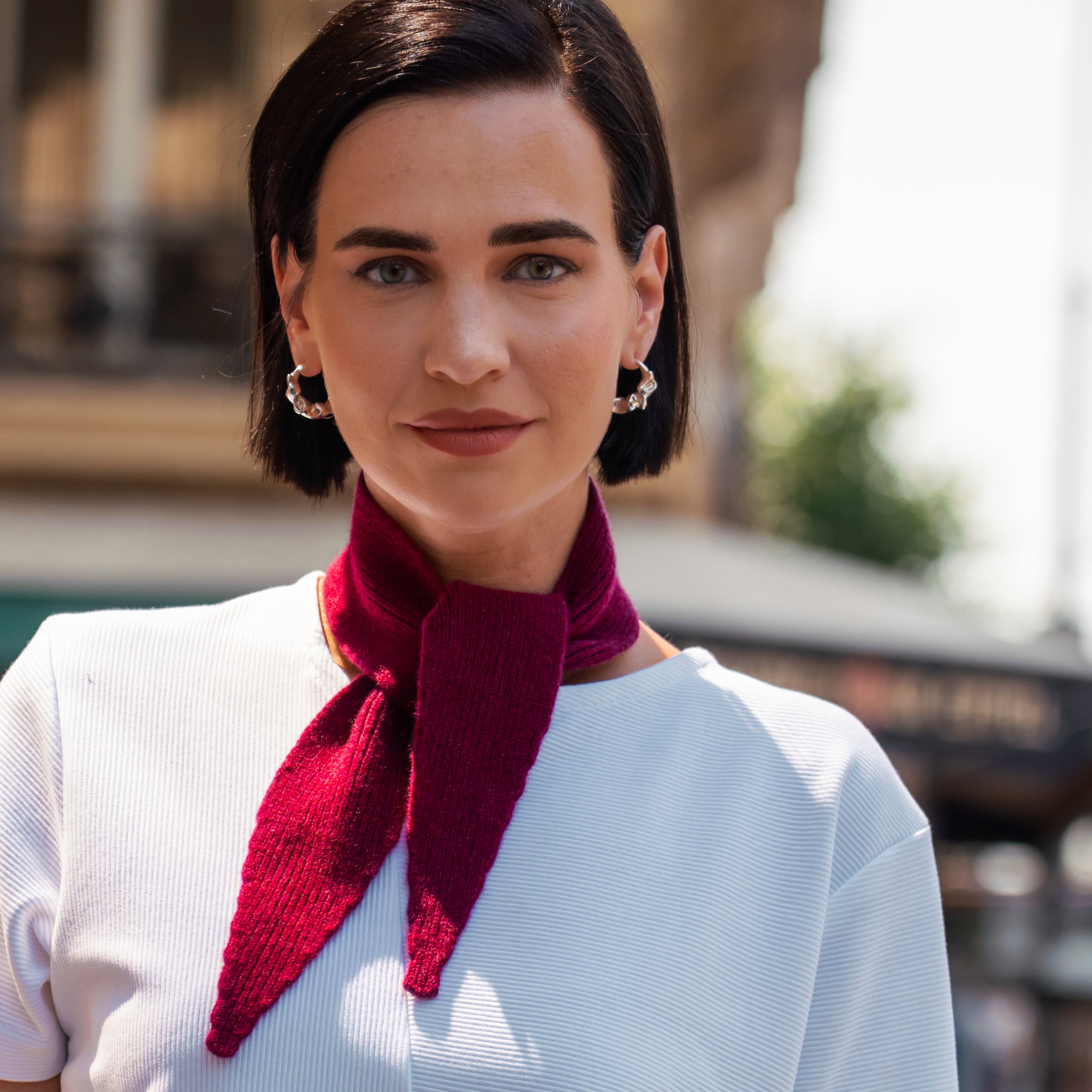 Mini-Schal aus Merino Kaschmir im Foulard-Stil, Rubinrot Freiberg Knitwear