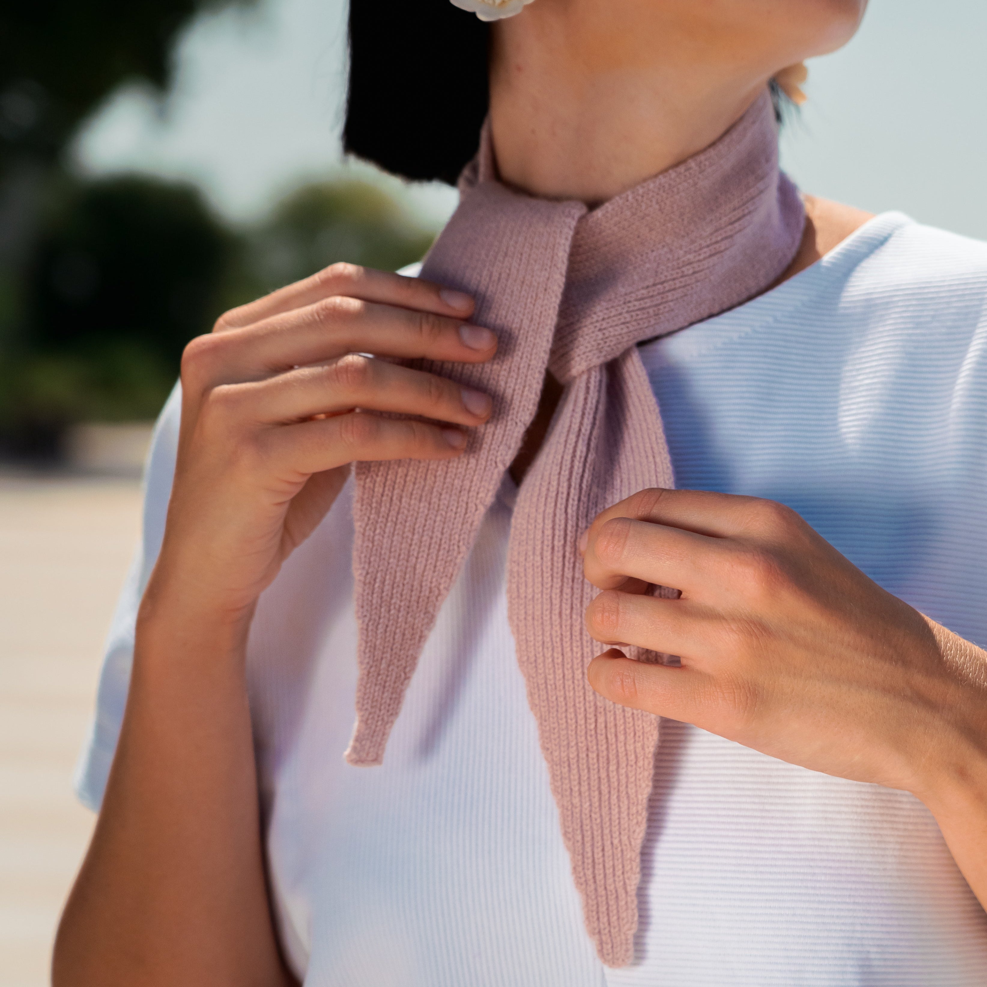 Mini-Schal aus Merino Kaschmir im Foulard-Stil, Powder Altrosa Freiberg Knitwear