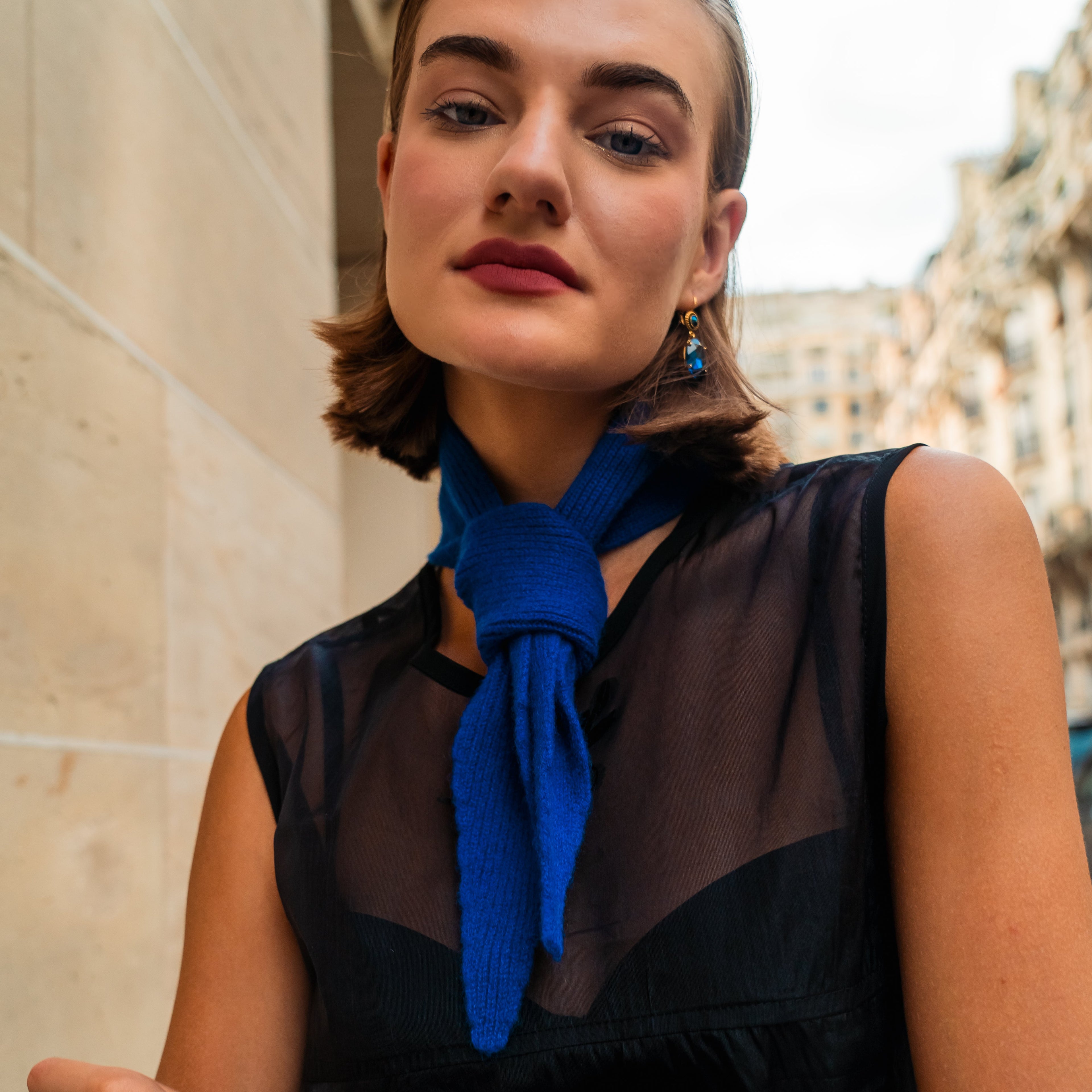 Mini-Schal aus Merino Kaschmir im Foulard-Stil, Königsblau Freiberg Knitwear