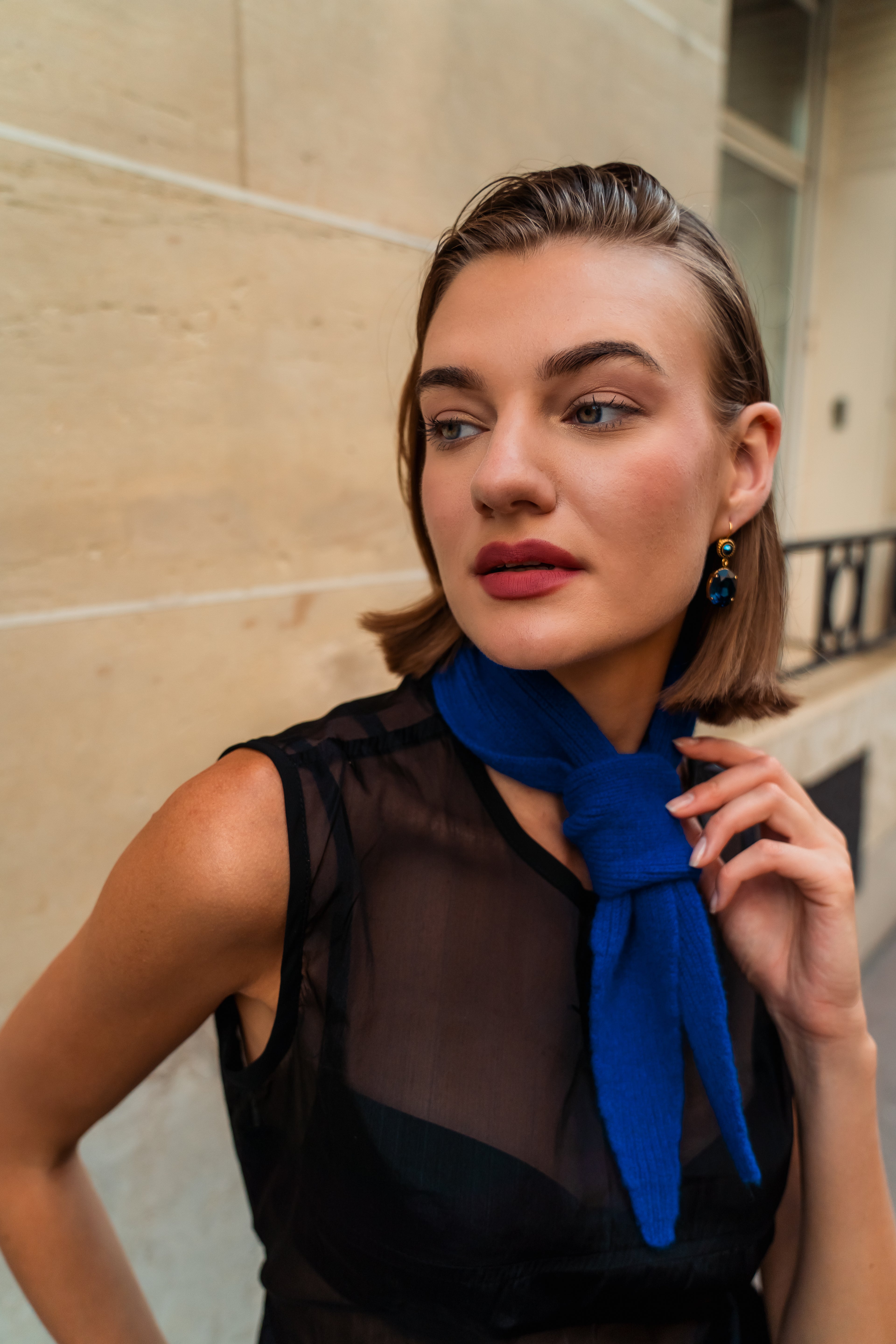 Mini-Schal aus Merino Kaschmir im Foulard-Stil, Königsblau Freiberg Knitwear