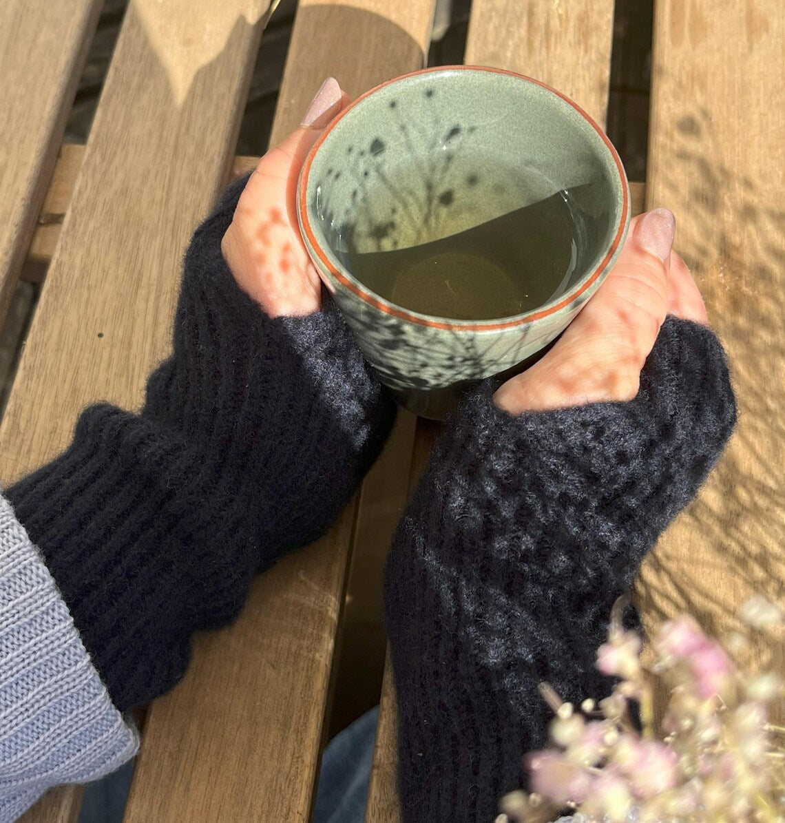 Kaschmir Merinowolle Handstulpen Dunkelblau, Freiberg Knitwear