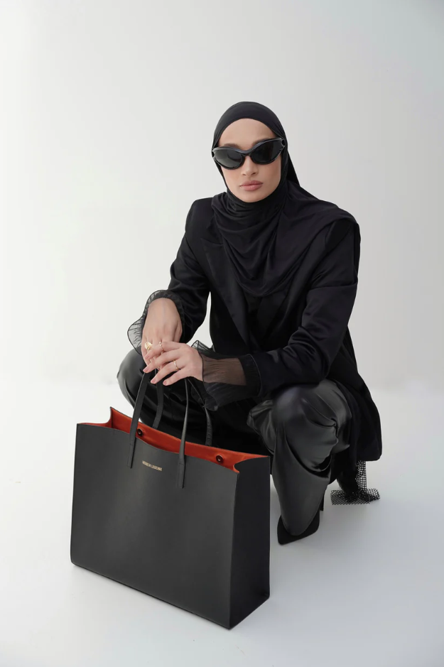 Saffiano-Leder Schwarz Tasche Meriem Lebdiri
