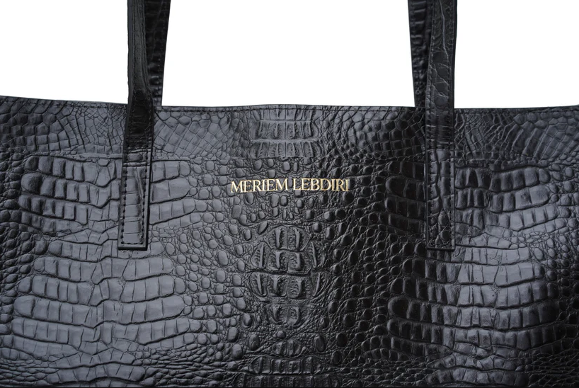 Ledertasche mit Krokooptik Schwarz Meriem Lebdiri