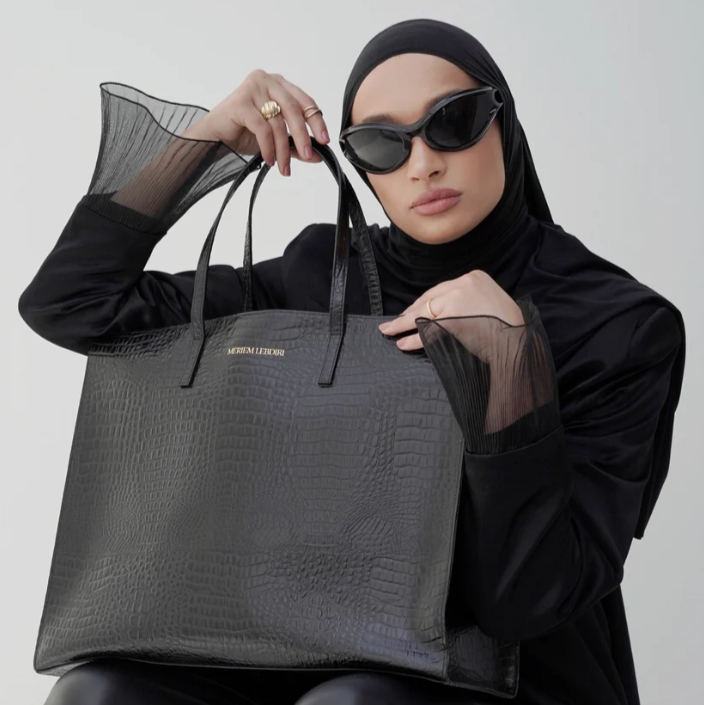 Ledertasche mit Krokooptik Schwarz Meriem Lebdiri