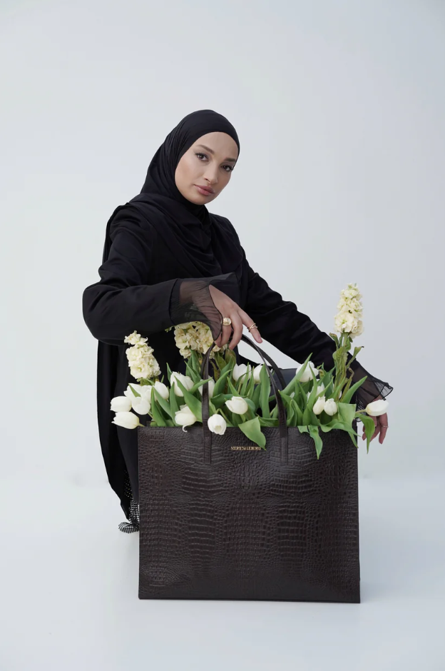 Ledertasche mit Krokooptik Braun Meriem Lebdiri