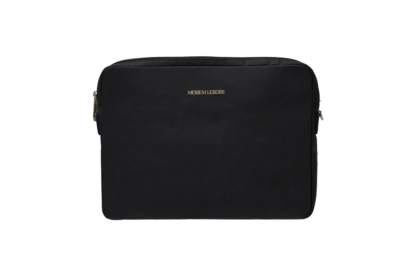 Laptop Ledertasche mit Krokooptik Schwarz Meriem Lebdiri