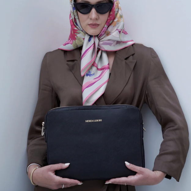 Laptoptasche Saffiano-Leder Schwarz Meriem Lebdiri