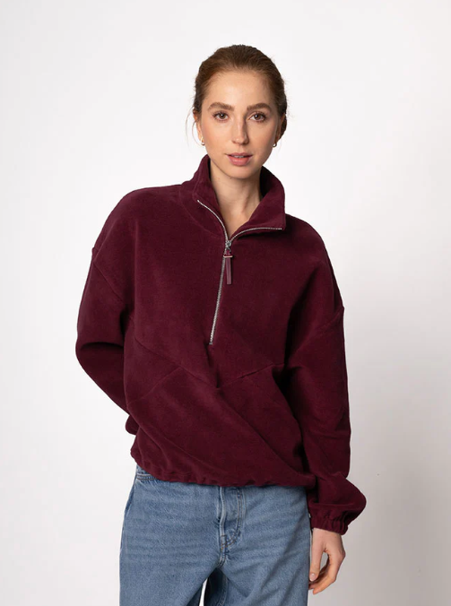 FRIDA Fleecepulli aus Bio-Baumwolle in Bordeaux sweersocean